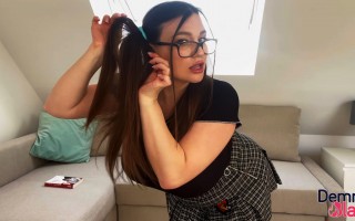 Schoolgirl Demmy Blaze reveals her enormous boobs